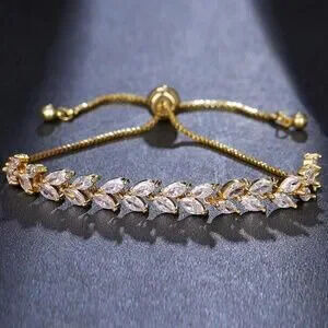 14K Gold Plated Diamond Leaf Bracelet